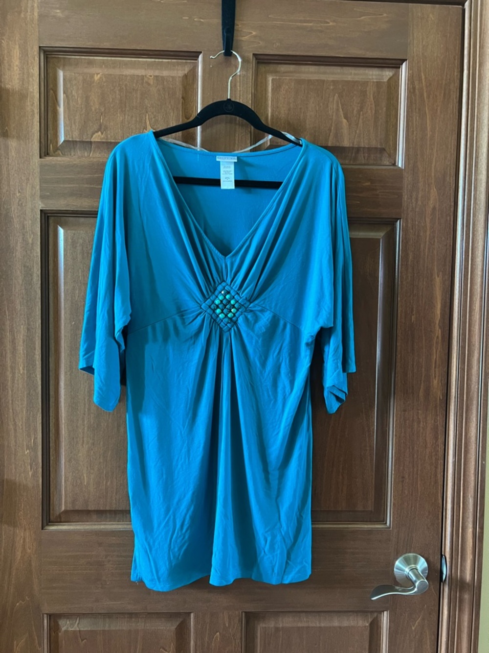 Dotti Tunic Swim Cover Up V-Neck with Bead Embellishment Turquoise Size M
